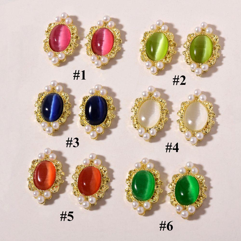 R-flower 5PCS Hiasan Nail Art Mutiara Berkilau Opal Gaya Retro Aksesoris Kuku