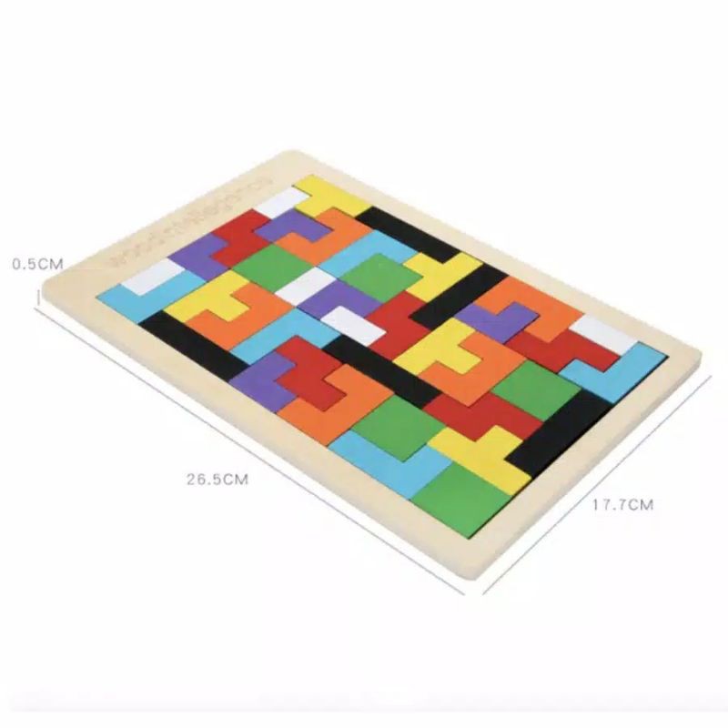 Mainan Anak Puzzle Kayu Russian Block Wood Intellegence Tetris