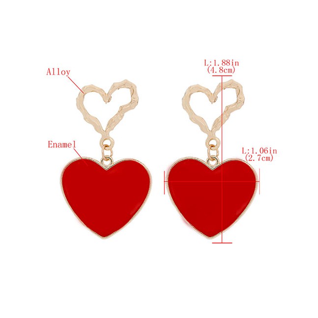 LRC Anting Tusuk Fashion Multi-layer Love Heart-shaped Alloy Oil Drop Earrings D92214