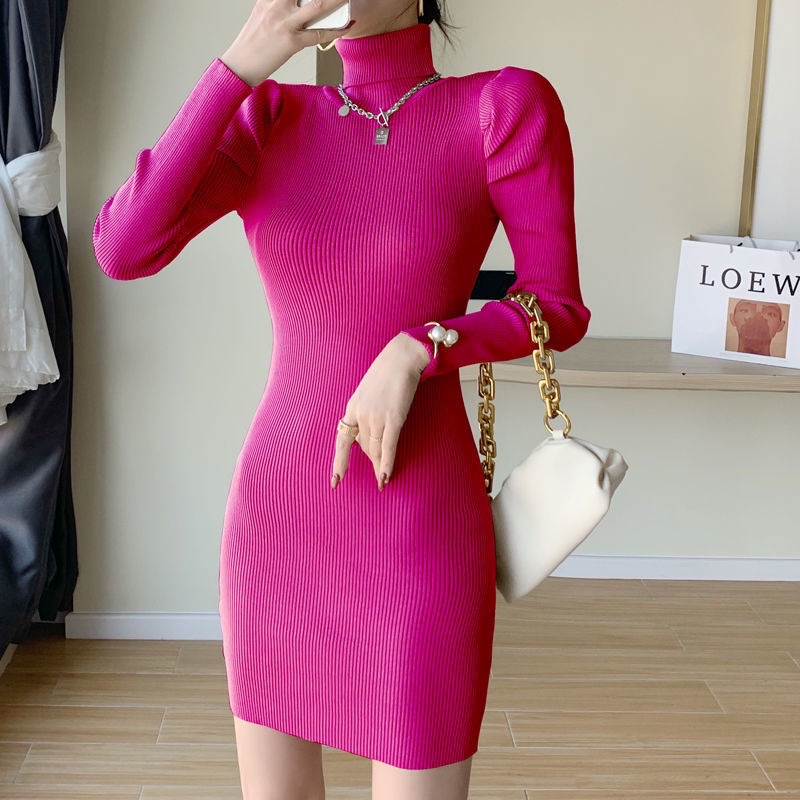 Sweater wanita import korean style Fanny high neck lowneck turtleneck bodycon dress rajut