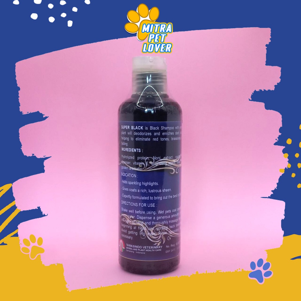 SHAMPO ANJING BULU HITAM - SHAMPOO SUPER BLACK DOG 250 ML ORIGINAL - RAMBUT ANJING BERKILAU BERSIH WANGI LEMBUT HALUS SUPERBLACK SUPER-BLACK PET ANIMAL HEALTHCARE AND VETERINARY TAMASINDO OBAT KESEHATAN DAN VITAMIN HEWAN BINATANG PELIHARAAN MITRAPETLOVER