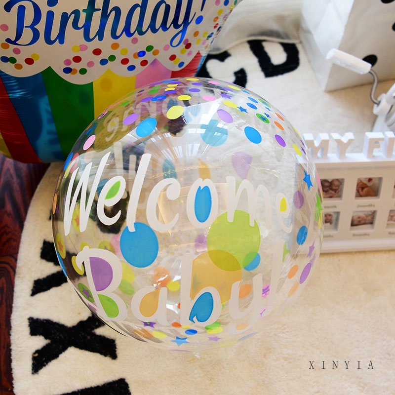 Balon Bobo Transparan Motif Print Happy Birthday Ukuran 20 Inci Untuk Dekorasi Pesta