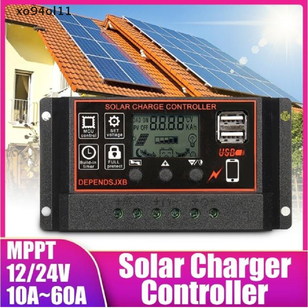 (Hot Sale) 10A-60A MPPT 12V / 24V Kontroler Pengisi Daya Panel Surya USB Ganda