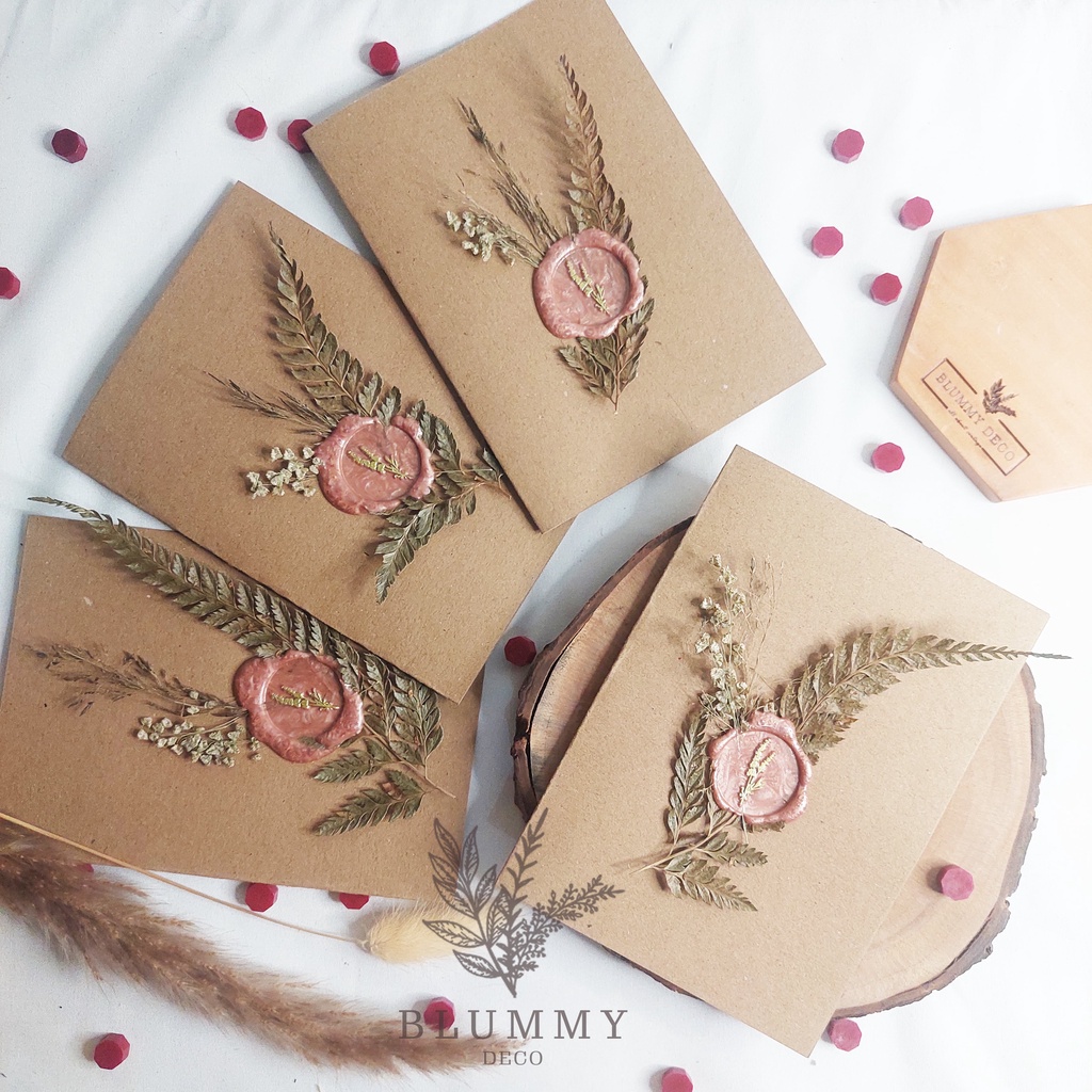 Kartu Ucapan vintage Greeting cards Wax Seal Stamp Bunga Dried Flower Aesthetic Retro-Model 3