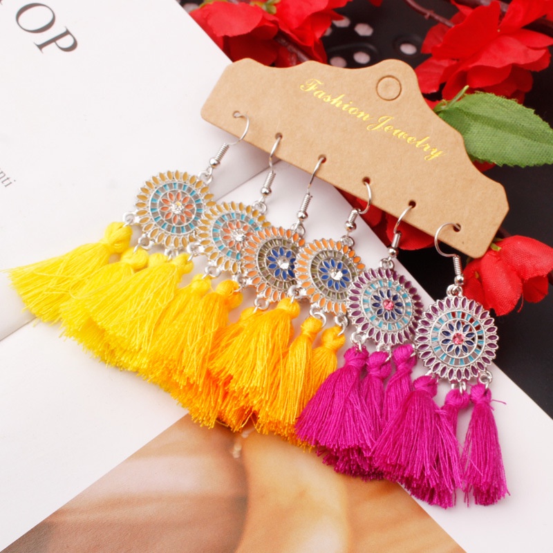 Bohemian anting-anting 3 pasang gaya etnik rumbai anting-anting perhiasan populer kombinasi set fash