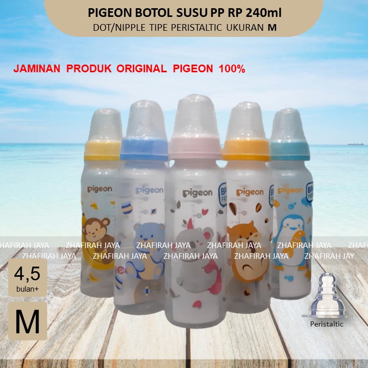 ❤ZJ❤ Botol Susu Pigeon PP RP STD MM 240ml Dot Peristaltic M - Botol Susu Pigeon 240ml Peristaltic M 3-6 bulan