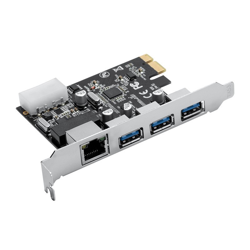 Pci express x1 Orico Usb 3.0 3 port 5Gbps &amp; Lan rj45 Gigabit 2Gbps with 4 pin molex power Pnu-3a1r - Pcie Pci-e expansion card