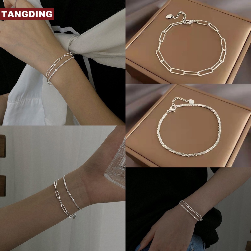 2pcs / set Gelang Wanita Model Lapis Ganda Aksen Bintang Untuk Pesta