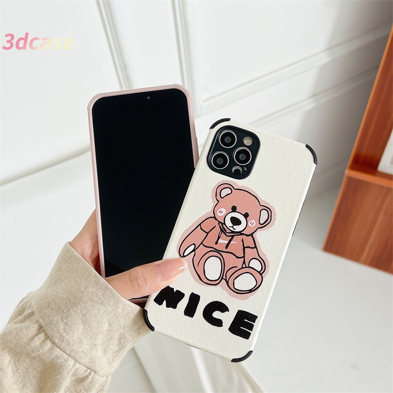 Soft Case TPU Motif Nice Beruang Untuk Compatible For IPhone 11 PRO MAX 6 7 6S 8 Plus 12 mini 12 pro max X Se 2020 XR XSMAX 6SPlus 7Plus 6Plus 8Plus XS A7 A5S A12 A9 2020 A5 2020 A54 A15 A15S Lamb Skin leather Camera Lens Protection Phone Case