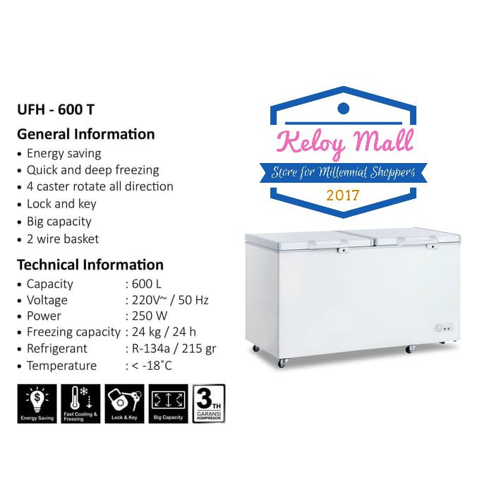 Maspion Chest Freezer UCHIDA Kulkas Pembeku 600 Liter UFH-600T