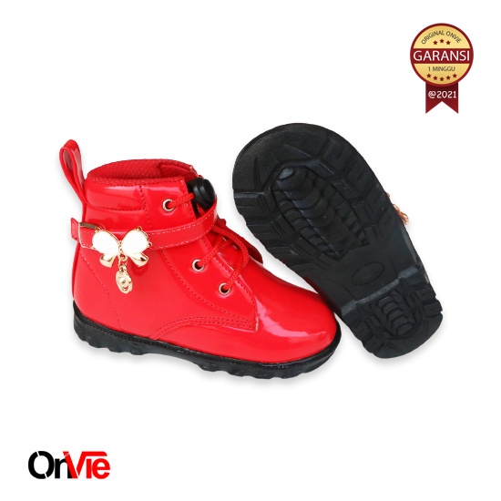 Sepatu Boots Anak Perempuan Glossy Manik Kupu-Kupu Kecil | Sepatu Boots Anak Onvie