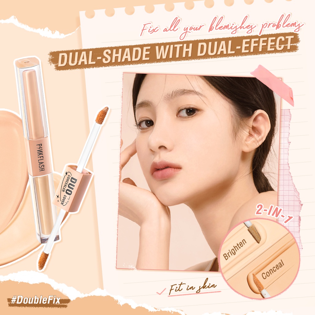 ★ BB ★  PINKFLASH Duo Cover Concealer - DoubleFix 2-in-1 Dual Shade Concealer | Full Coverage Brighten Matte Lightweight Conceal Dark Circles Scar Acne Skin - F18