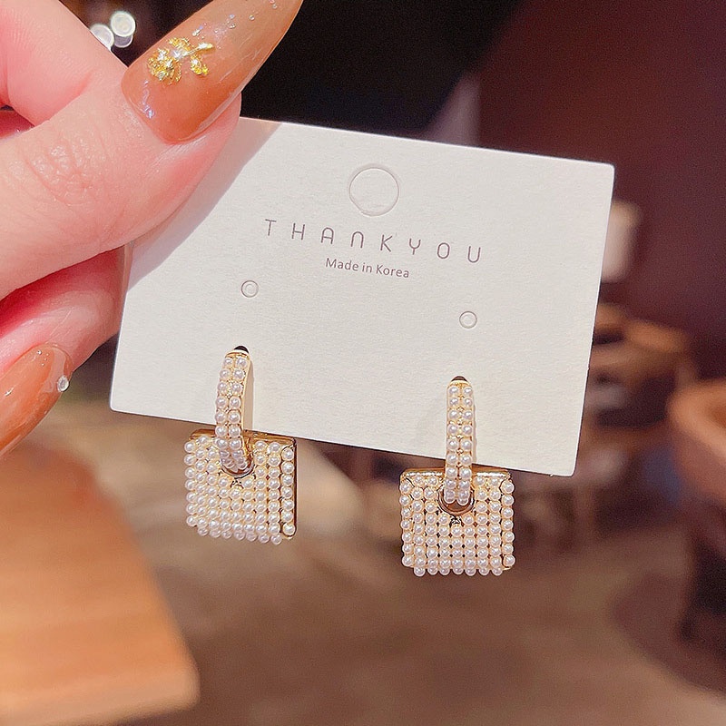 Anting Tusuk Sterling Silver 925 Desain Geometri Hias Mutiara Untuk Wanita