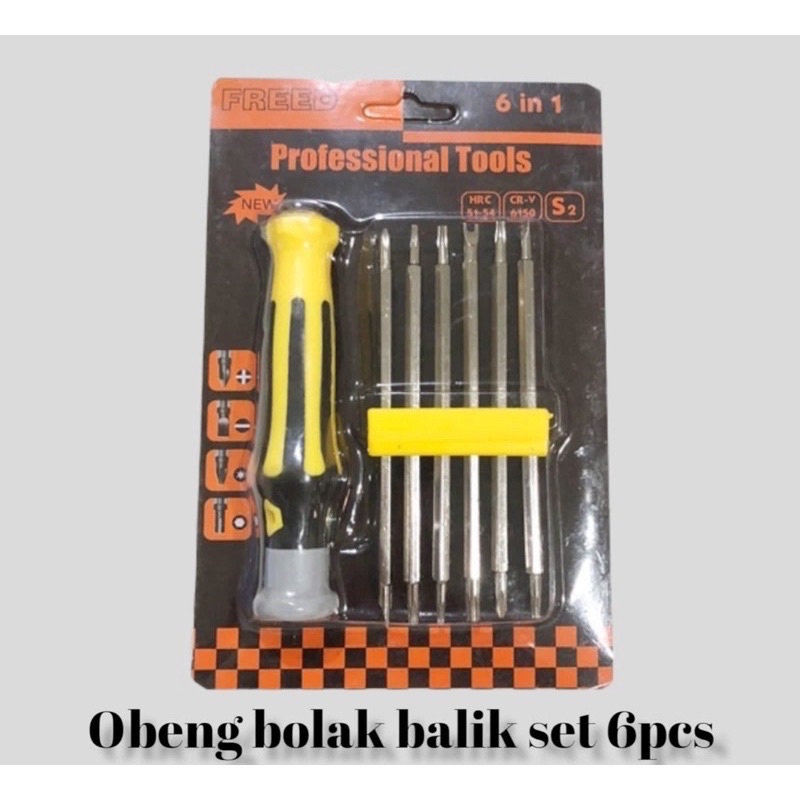 Obeng bolak balik plus minus set 6pcs merk Freed