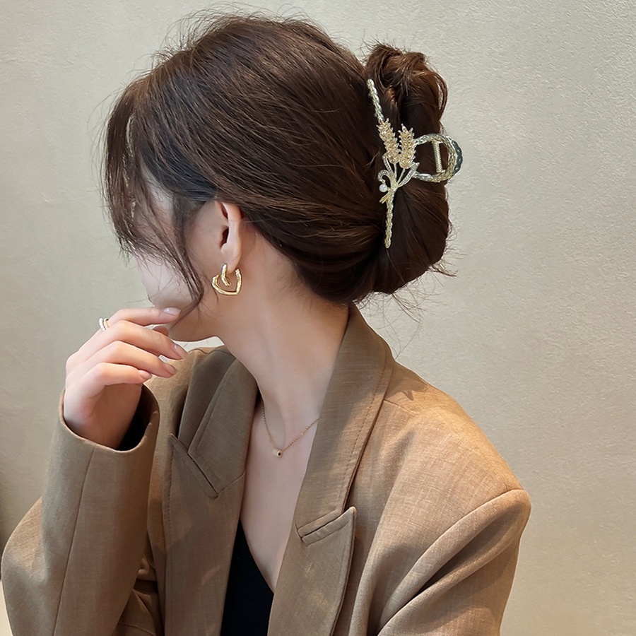 Jepit Rambut Ponytail Bahan Metal Aksen Mutiara Dan Berlian Imitasi Gaya Korea Untuk Wanita