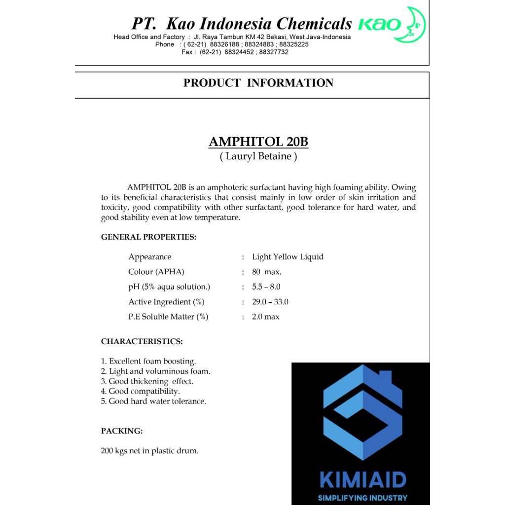 Amphitol 20B 1Kg - Foam Booster - Amphitol 1 Liter - Busa Sabun Cuci Tangan - Sabun Cuci Piring
