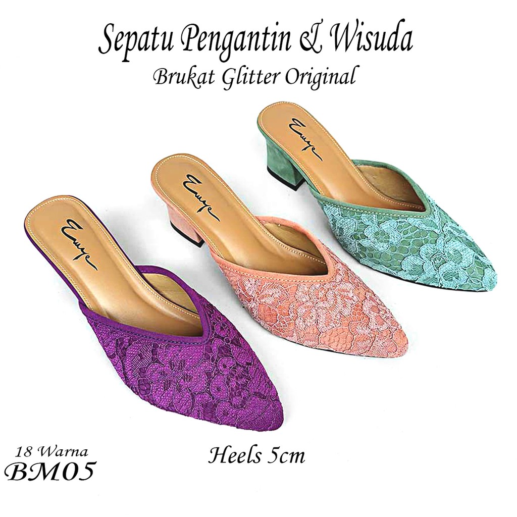 BM05 Sepatu Bustong Pesta Brukat Heels 5cm / Sepatu Pesta Wanita / Sepatu Wedding / Wedding Shoes