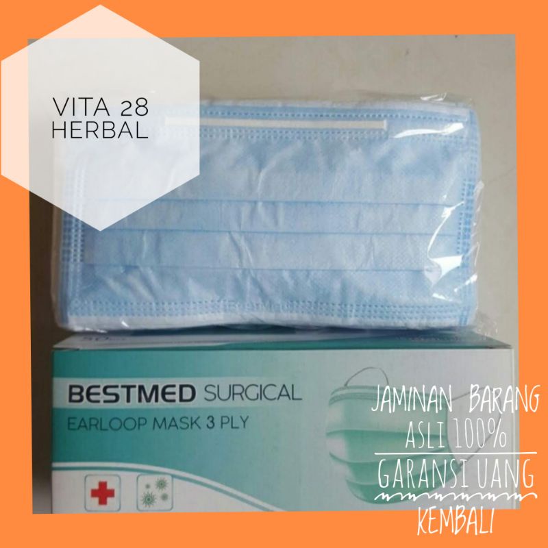 Jual Masker Medis Bestmed 3 Ply Earloop Warna Biru Non Sensi | Shopee ...