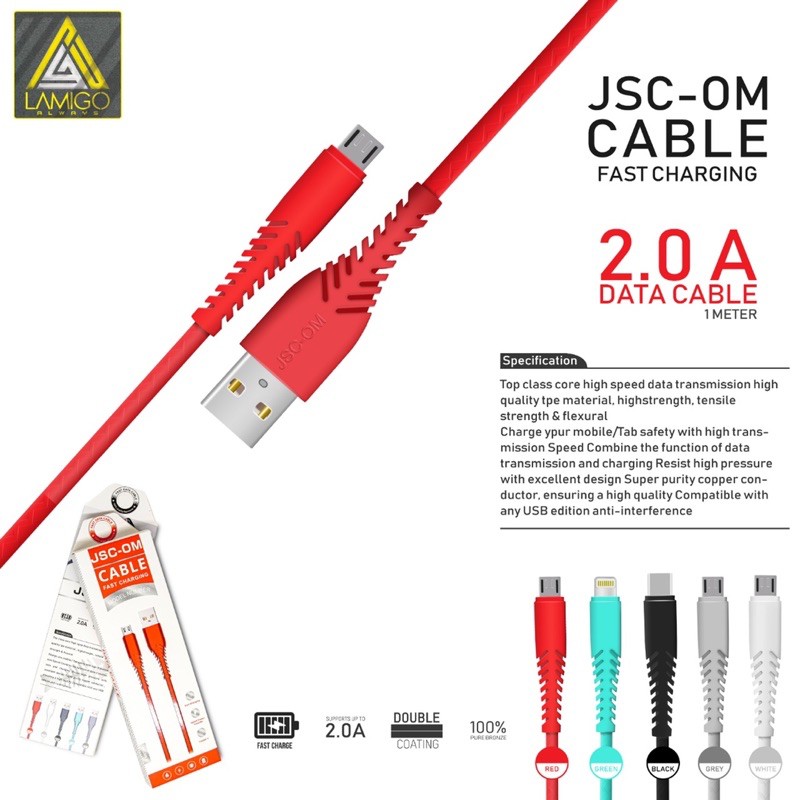 Kabel Data JSC-OM 2.0A Fast Charging Micro Usb V8 Kardus Import