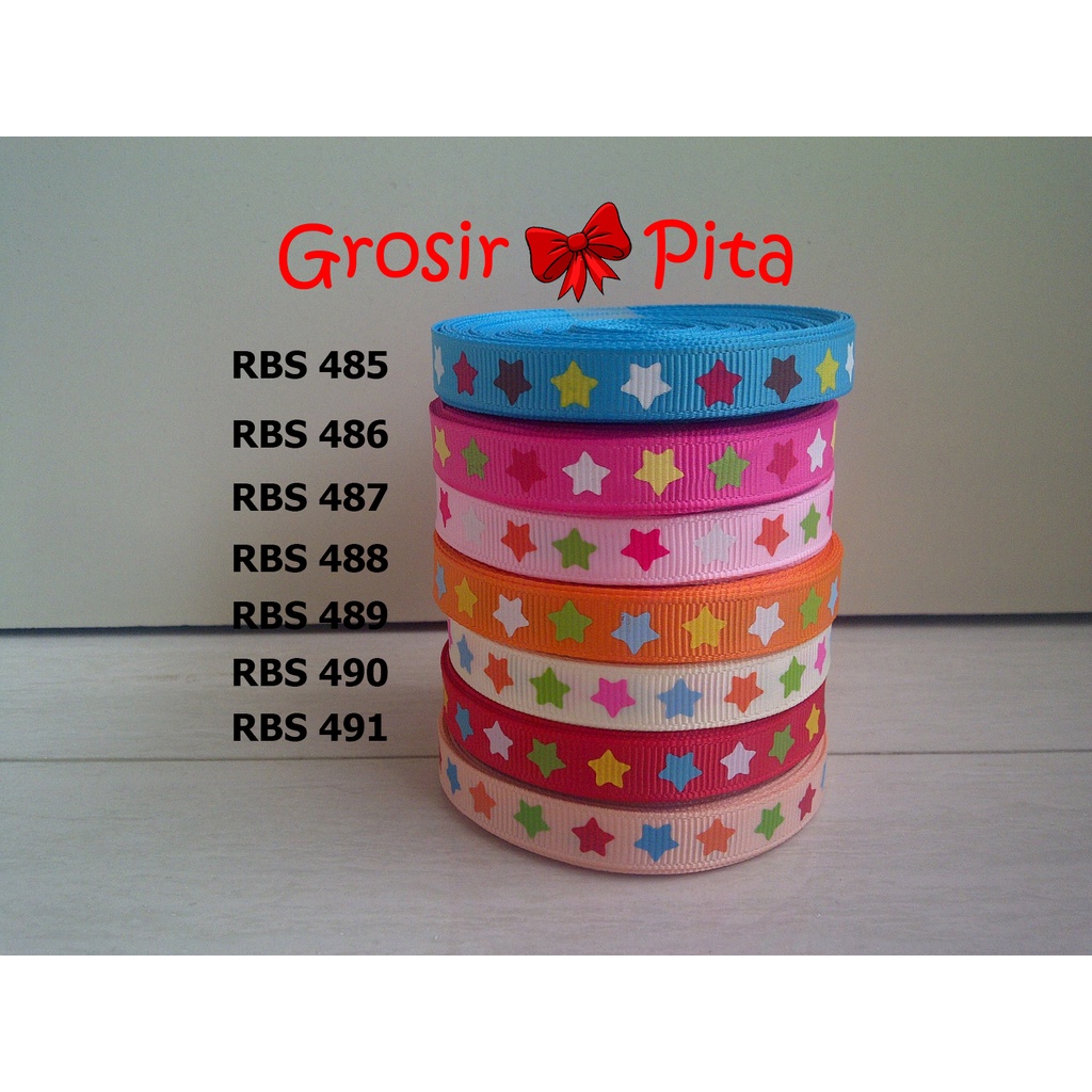 

(25 yard) Pita Grosgrain Motif Star RBS 485,486,487,488,489,490,491 | Toko Bahan Craft | Grosir Pita