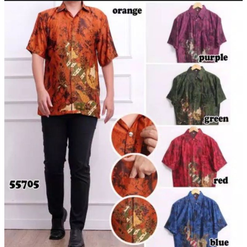 kemeja batik pria lengan pendek warna merah