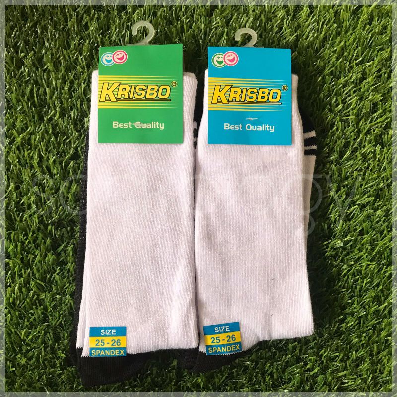 (min 6pcs @7.000) Kaos kaki sekolah krisbo putih telapak hitam sebetis