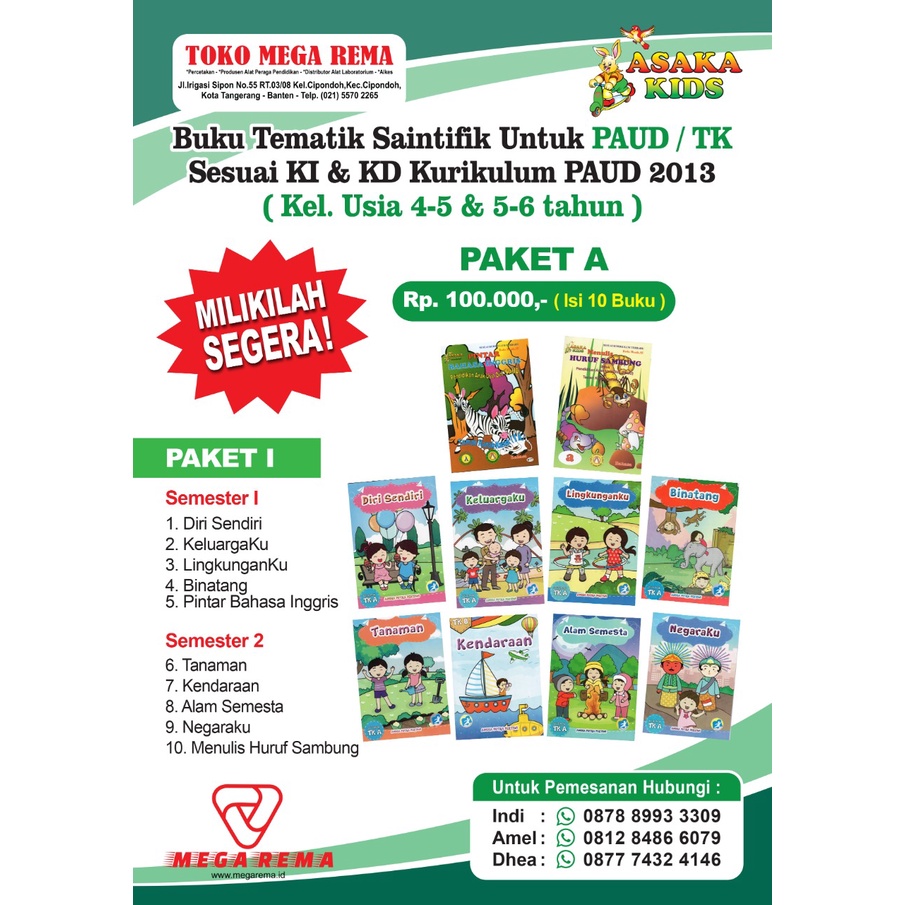 Tematik Saintifik Paud/Tk Isi 8Tema +2Tema  - 2022