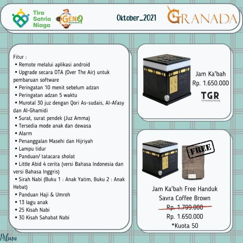 GRANADA JAM ADZAN KABAH FREE HANDUK SAVRA| JAM DINDING || JAM TANGAN