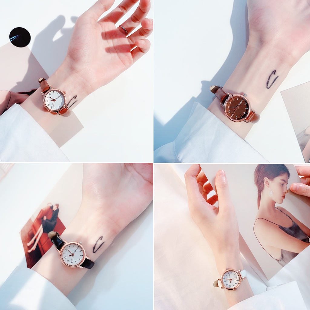 Jam Tangan Wanita A0021 Schoolgirl Simple Fresh Small Dial Thin Belt Quartz Watches
