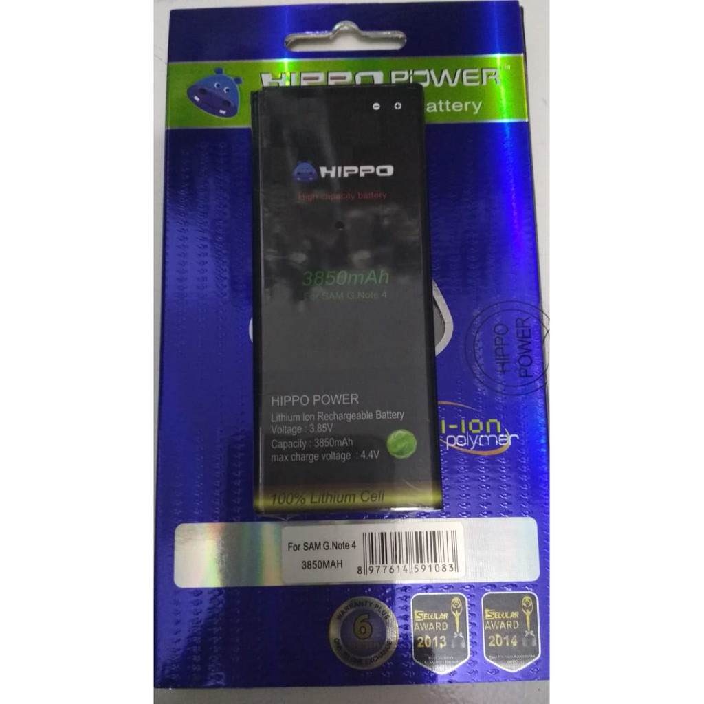 Baterai Hippo Samsung Galaxy Note 4 N910 3850 mAh Garansi Resmi