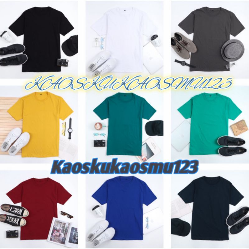 TERMURAH BAJU KAOS POLOS ATASAN PRIA WANITA WARNA HITAM ARMY NAVY MUSTARD MAROON PUTIH GREENFOREST B