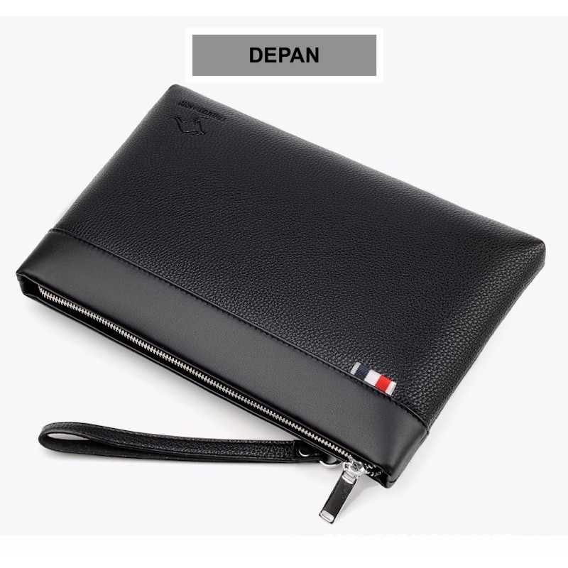 CLUTCH 596-2 DOMPET TANGAN JEPIT HANDBAG BESAR ADA TALI PENDEK MUAT IPAD BAHAN SEMI KULIT PREMIUM - NezMar