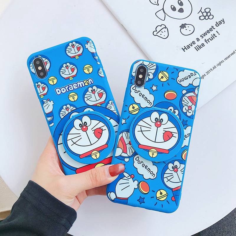 Doraemon Mirror Case OPPO A91 F15 A31 A5 A9 A53 A33 2020 A3S Realme C1 A7 A5S A12 A1K A37 A57 A39 F5 Youth F1S A71 F11 F9 Pro Reno 3 Realme 5 5S 5i C3 7 Narzo 20 Pro C17 7i C11 Casing Mirror Holder iPhone X XS XR XS Max 12 Pro