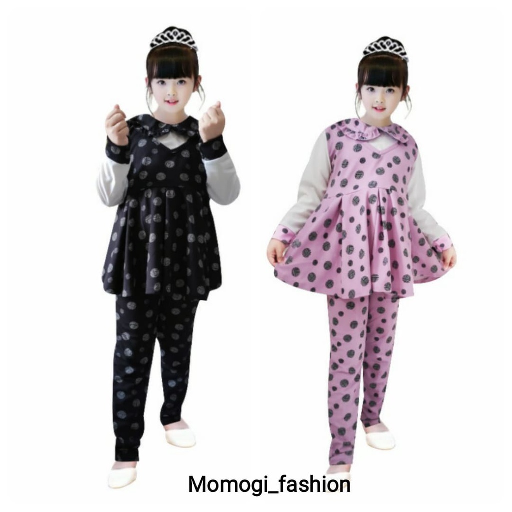 MOMOGI-SETELAN ANAK PEREMPUAN PREMIUM STYLE KERAH KOREAN ROMPI V / Usia 5-10thn