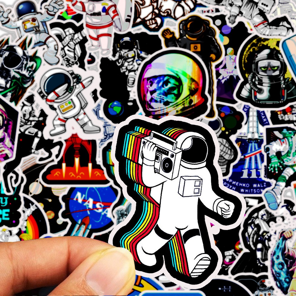 50Pcs/set Astronaut Space Station Lunar Rocket Waterproof DIY Stickers For Laptop Moto Skateboard Luggage Notebook Decor