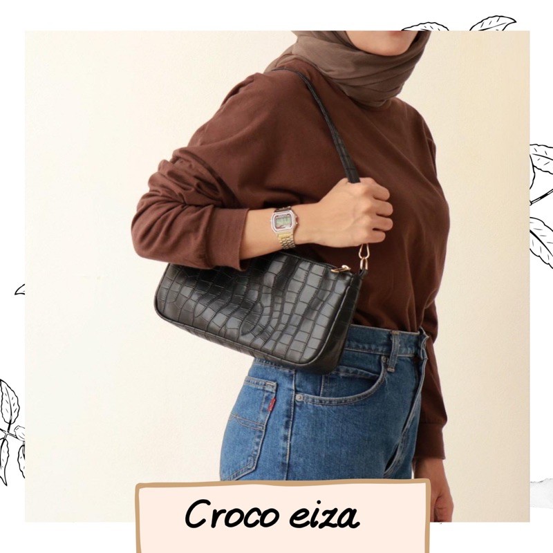 CROCO EIZA (tas vintage, tas croco, shoulder bag kekinian)