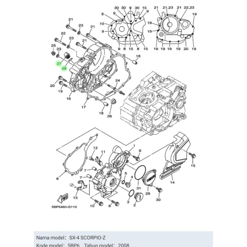 TUTUP OLI ATAS DAN ORING SCORPIO Z ASLI ORI YAMAHA 5BP E5363 00 &amp; 5LW E3769 00