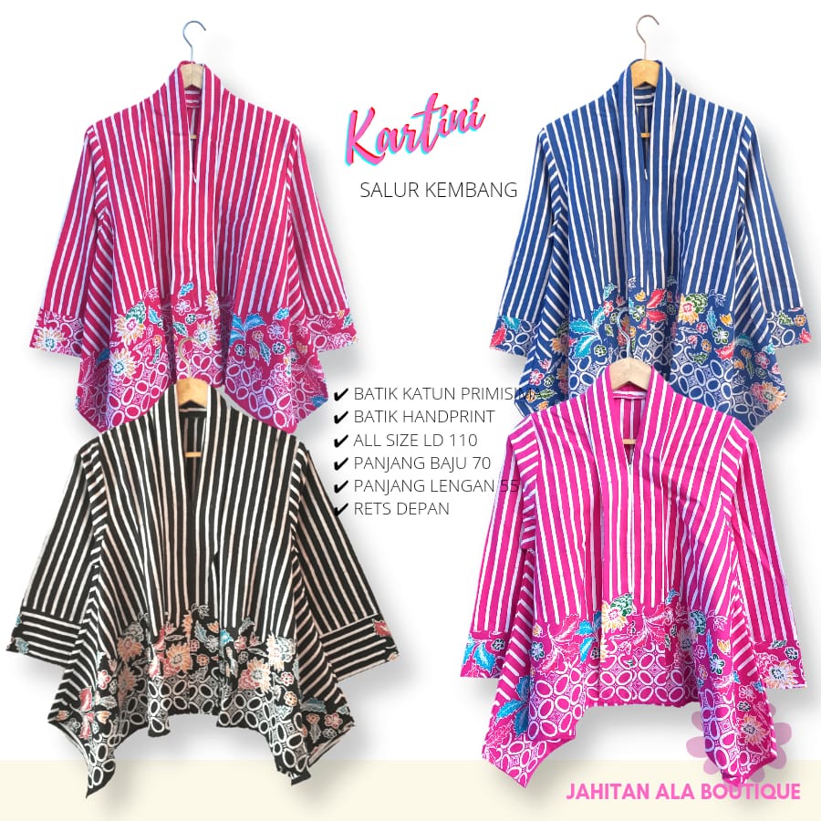 Blouse Batik Wanita Motif Kartini Kombinasi Lurik Kembang