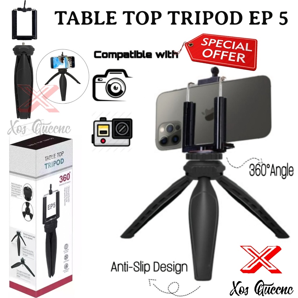 XOQ -  Table Top Tripod EP5 Plus Holder / Mini Tripod Ep5 / Tripod Kamera / Tripod Hp Smartphone / Tripod Holder Model YUNTENG