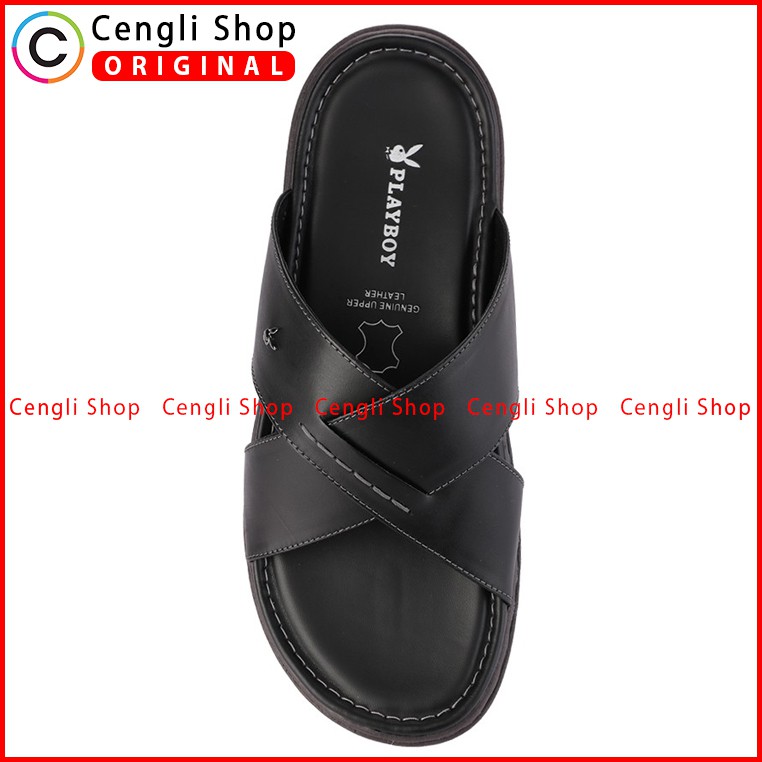 PLAYBOY SANDAL KULIT CASUAL PRIA ORIGINAL TERBARU BRANDED PLD8 HITAM