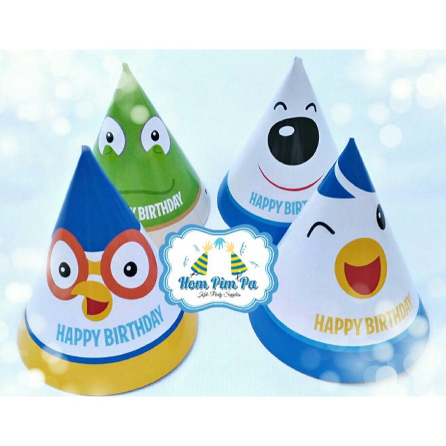 Topi ulang tahun kerucut pororo / topi ultah pororo hompimpa party