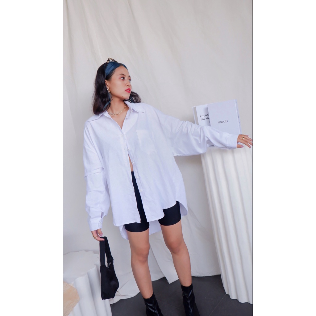 Kemeja Oversize Linen Pocket Outer Wanita