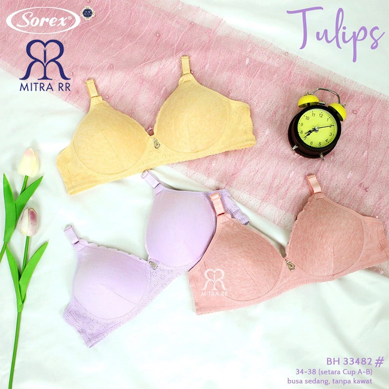 BH Sorex 33482 Bra Busa Tanpa Kawat Kait 2 Setara Cup A-B Tulips Polos Pastel Soft Color