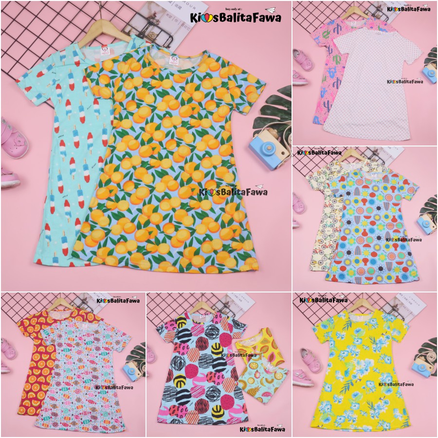 Dress Amirah uk 3-5 Tahun / Lengan Baju Tidur Balita Anak Perempuan Adem Kaos Lucu Dres Harian Murah