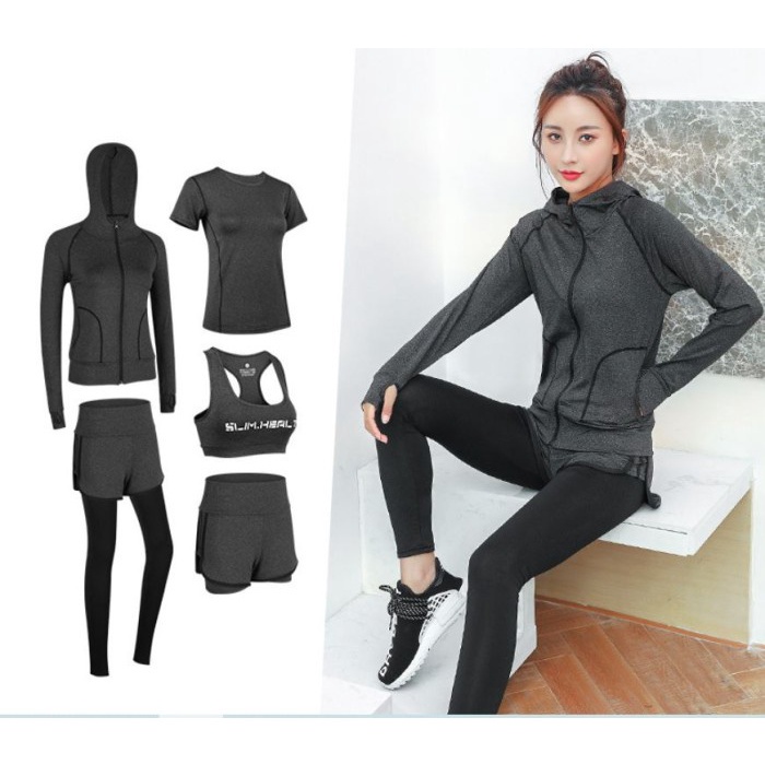 Baju Set Olahraga Wanita 5 pieces untuk Lari/Aerobik/yoga Quick Dry