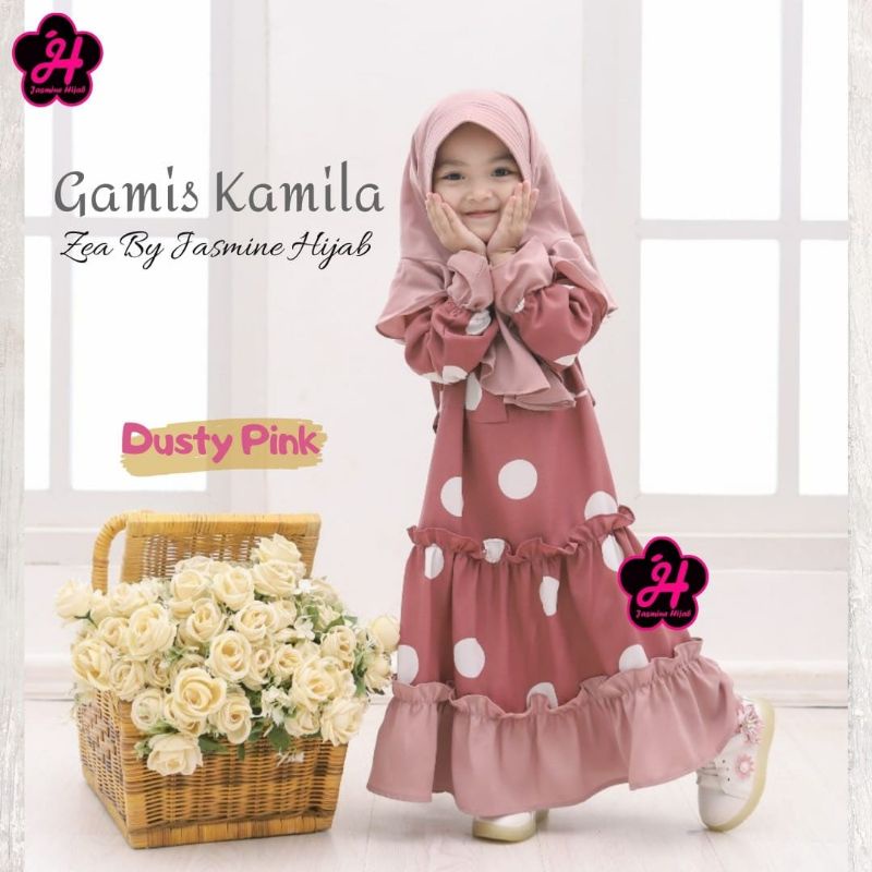 KAMILA DRESS SET BY JASMINE HIJAB, ZEA LOVA GAMIS ANAK DAN JILBABNYA MOTIF POLKADOT