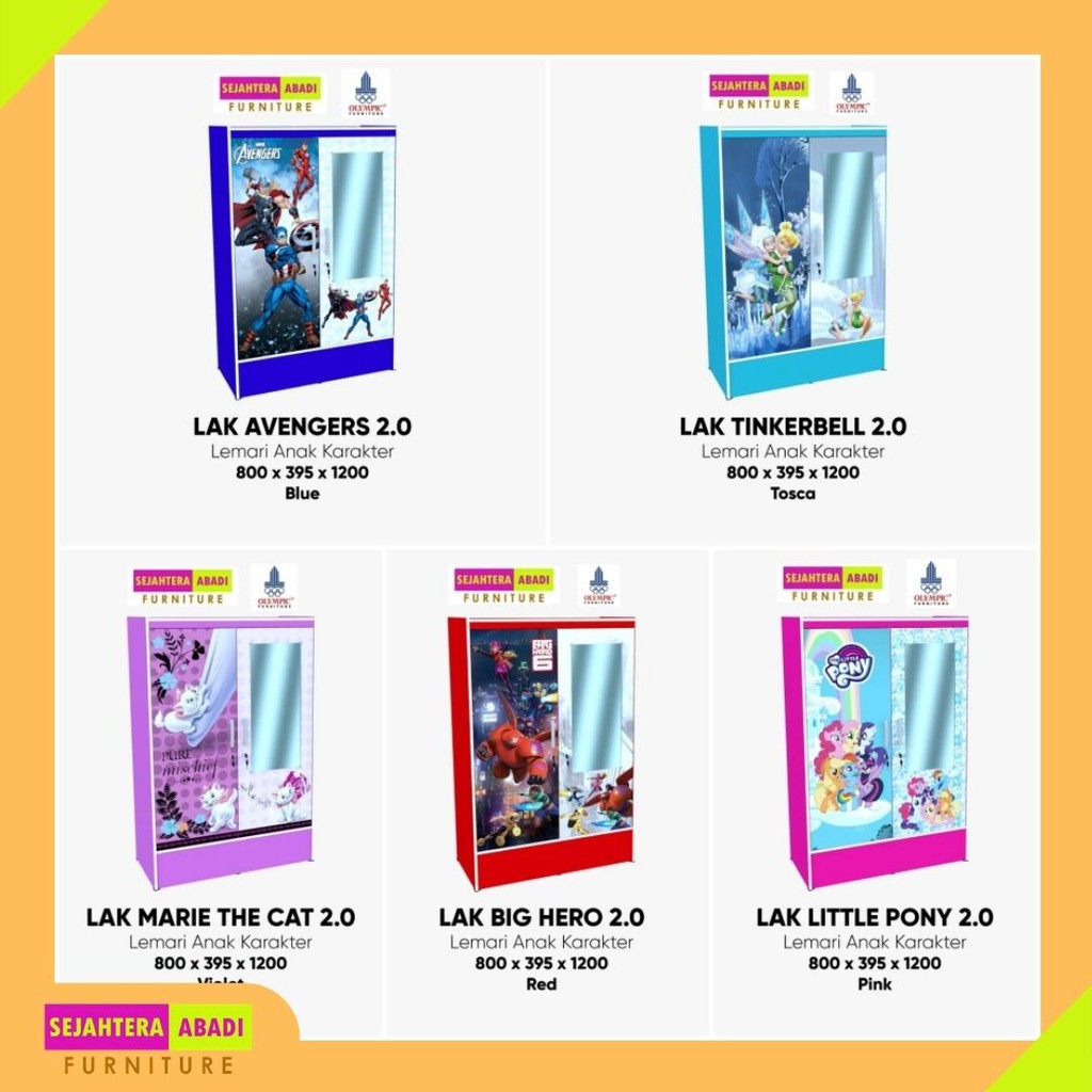 Lemari Pakaian Anak Cermin Karakter LAK 2.0 Olympic Furniture