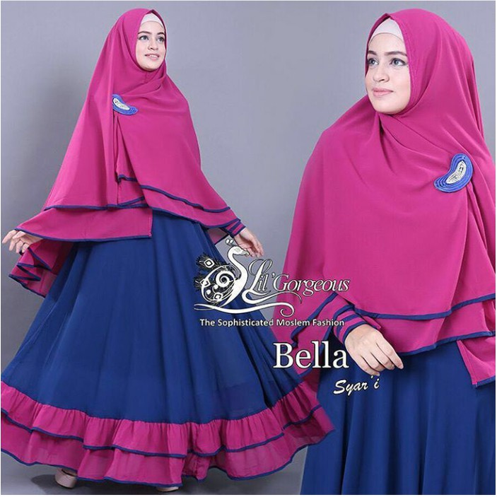 (Promo) Set Syari Putih Polos MAXMARA [Bella syarii Navy NI] gamis muslim wanita jersey navy