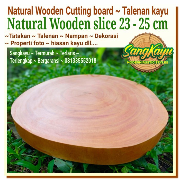 Tatakan talenan kayu alami diameter 23-25 properti foto nampan tray