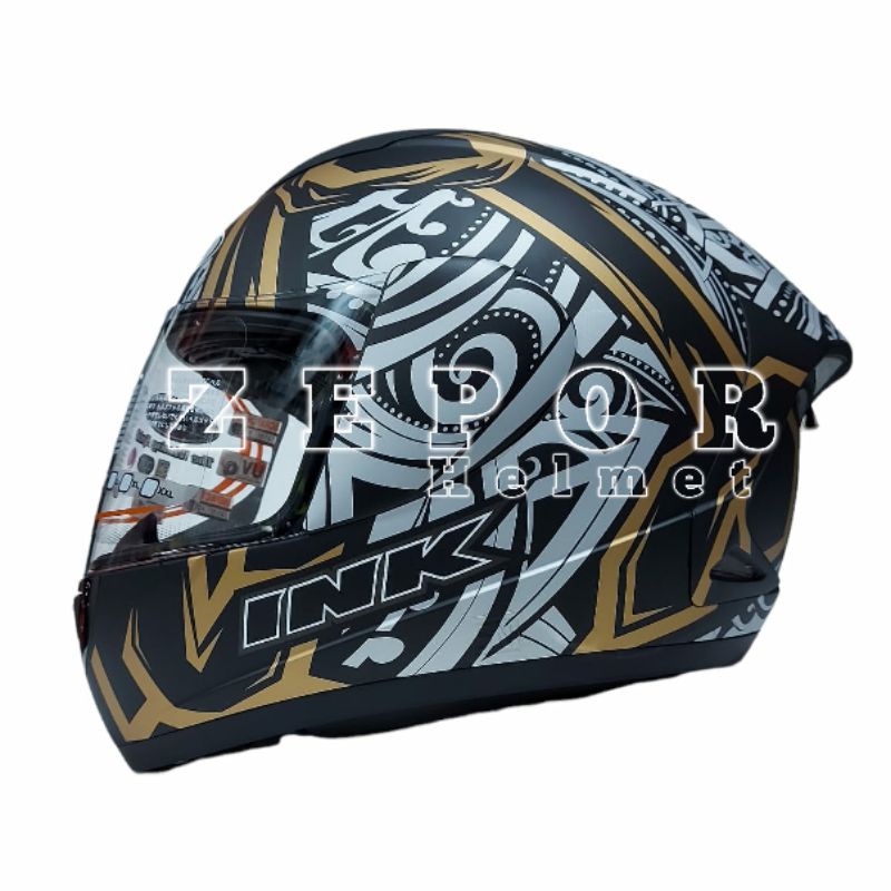Helm INK CL MAX Motif Seri 8 Black Matt Gold Original SNI DOT Full Face